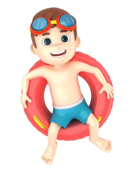 Renderizado Niño Con Traje Baño Gafas Relajante Parte Superior Flotador —  Fotos de Stock