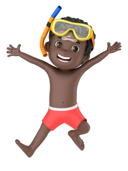 Render Kid Wearing Swimsuit Goggles Lying Floor Jumping — Stock Photo, Image