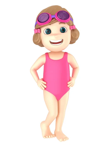 Render Kid Wearing Swimsuit Goggles — Stock Photo, Image