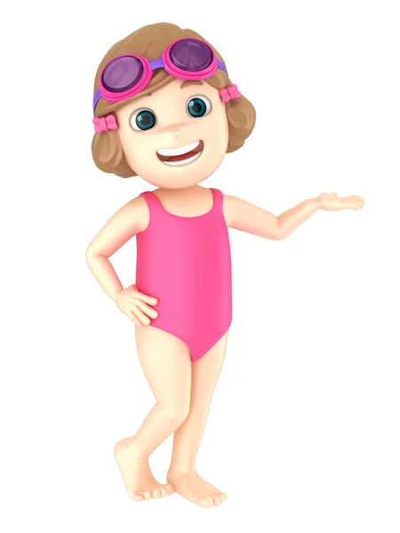 呈现的一个孩子穿着泳装和护目镜呈现的东西 — 图库照片