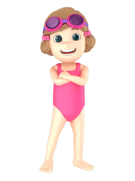 Render Kid Wearing Swimsuit Goggles — Stock Photo, Image