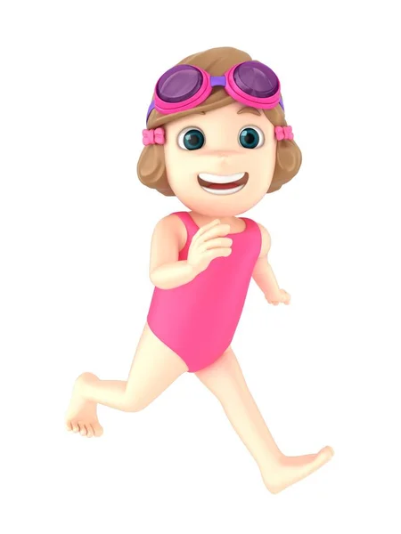 Darstellung Eines Kindes Badeanzug Und Schutzbrille Beim Laufen — Stockfoto