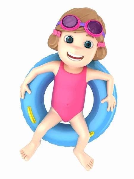 Render Kid Wearing Swimsuit Goggles Relaxing Top Floater — Stock Photo, Image