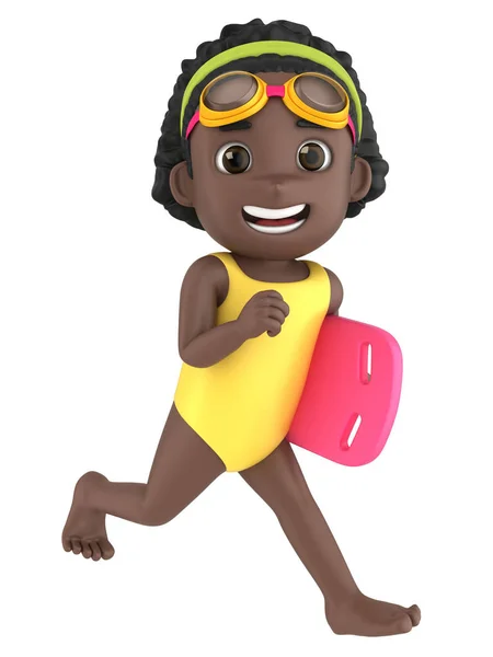 Darstellung Eines Kindes Badeanzug Und Schutzbrille Das Mit Einem Schwimmer — Stockfoto