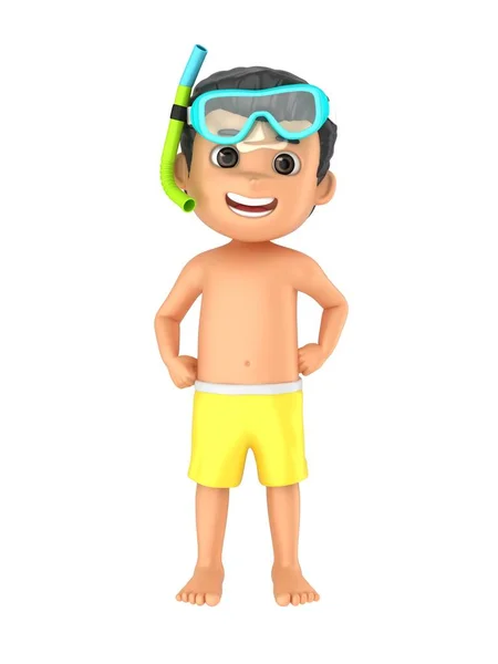 Rendu Enfant Portant Maillot Bain Lunettes — Photo