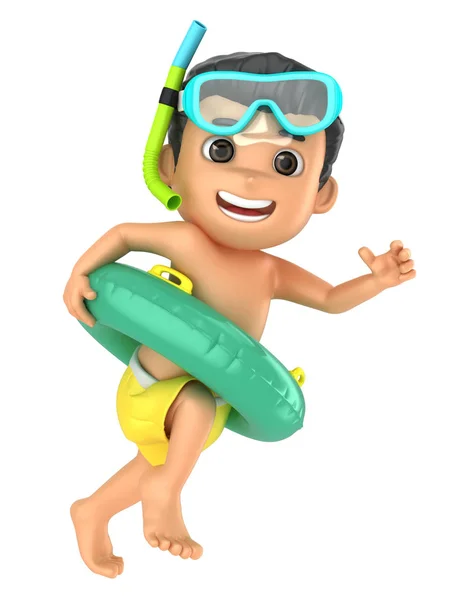 Darstellung Eines Kindes Badeanzug Und Schutzbrille Das Mit Einem Schwimmer — Stockfoto