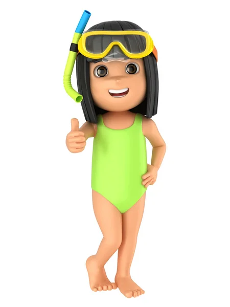 수영복과 엄지손가락 기호를 보여주는 아이의 렌더링 — 스톡 사진