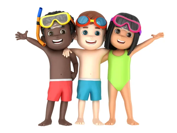 Render Kids Wearing Swimsuit Goggles — Stock Photo, Image