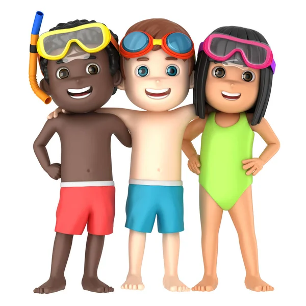 Render Kids Wearing Swimsuit Goggles — Stock Photo, Image