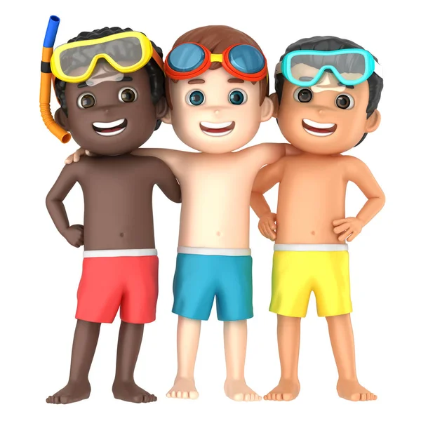 Renderizado Niños Con Traje Baño Gafas — Foto de Stock