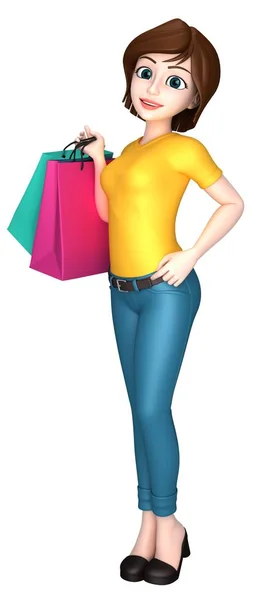 Render Young Female Lady Holding Shopping Bags — Stock Photo, Image