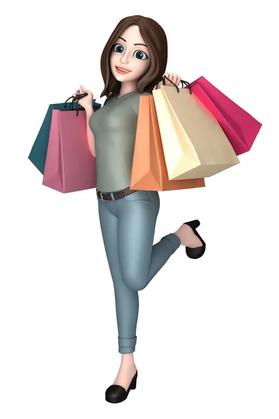 Darstellung Einer Jungen Frau Mit Einer Einkaufstasche — Stockfoto