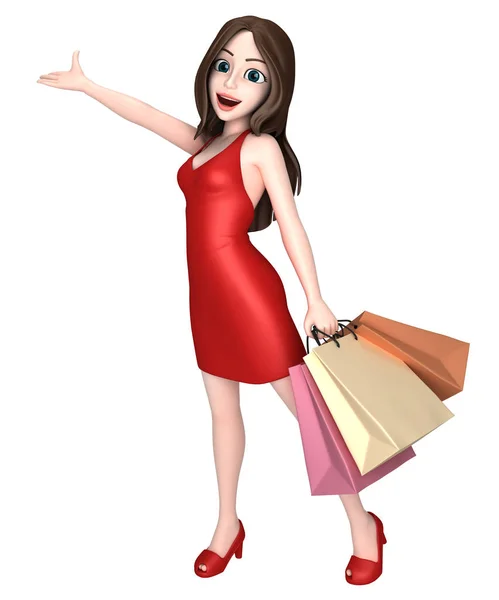 Rendering Una Giovane Donna Possesso Una Shopping Bag Che Presenta — Foto Stock