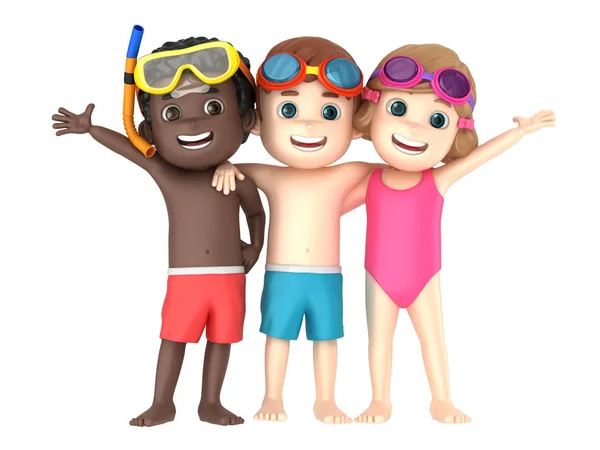 Render Kids Wearing Swimsuit Goggles — Stock Photo, Image