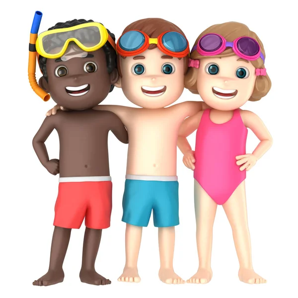Render Kids Wearing Swimsuit Goggles — Stock Photo, Image