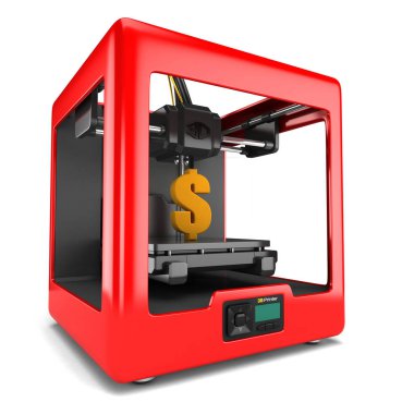 3D render bir dolar işareti yazdırma bir 3d printerlere harcama maddeler