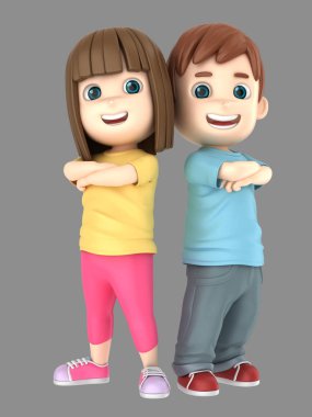 sevimli küçük erkek ve kız kendinden emin ve gurur 3D illustraion