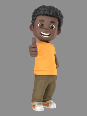 şirin Afro-Amerikan küçük çocuk işareti Yaşasın gösterilen 3D çizimi