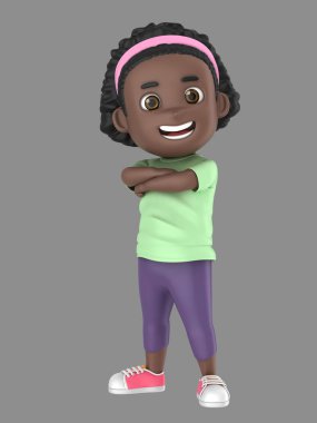şirin Afro-Amerikan küçük kızın kendinden emin ve gurur 3D illustraion