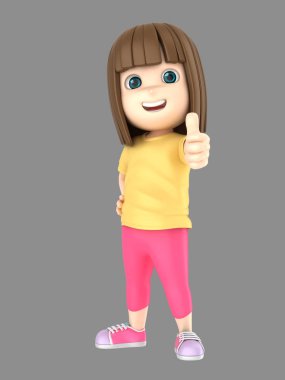 sevimli küçük kız işareti Yaşasın gösterilen 3D çizimi