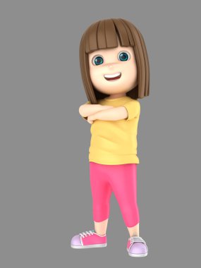 sevimli küçük kız kendinden emin ve gurur 3D illustraion