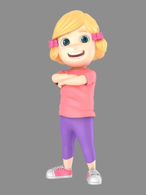 Sevimli sarışın küçük kız kendinden emin ve gurur 3D illustraion