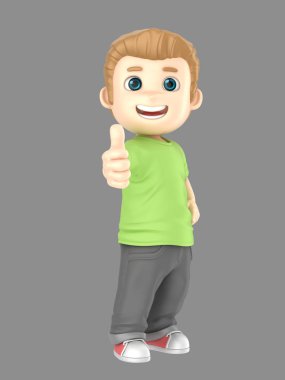 Sevimli sarışın küçük çocuk işareti Yaşasın gösterilen 3D render