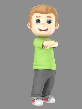 Sevimli sarışın küçük çocuk kendinden emin ve gurur 3D illustraion