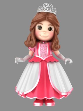 3D resimde güzel bir pembe prenses şirin bir kız Giydir