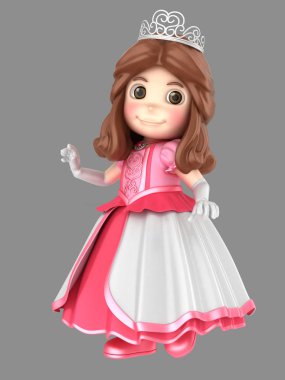 3D resimde güzel bir pembe prenses şirin bir kız Giydir