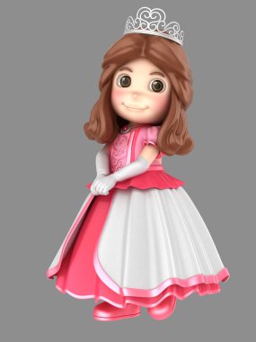 3D resimde güzel bir pembe prenses şirin bir kız Giydir