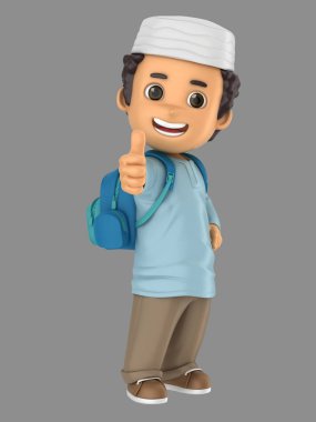 şirin Müslüman küçük çocuk çanta giyen işareti Yaşasın gösterilen 3D çizimi