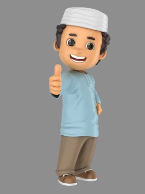 şirin Müslüman küçük çocuk işareti Yaşasın gösterilen 3D çizimi