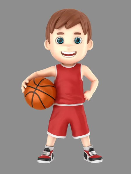一个可爱的孩子拿着篮球穿制服的插图 — 图库照片