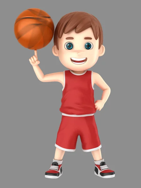 Ilustración Lindo Niño Haciendo Girar Una Pelota Baloncesto Uniforme — Foto de Stock