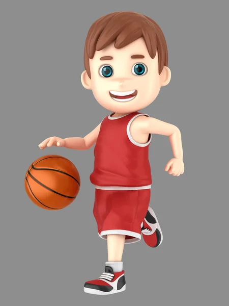 一个可爱的孩子的插图运球篮球在制服 — 图库照片