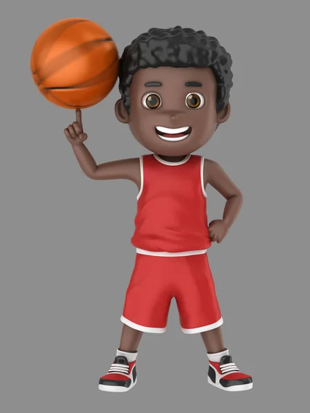 一个可爱的非洲裔美国孩子的插图旋转篮球制服 — 图库照片