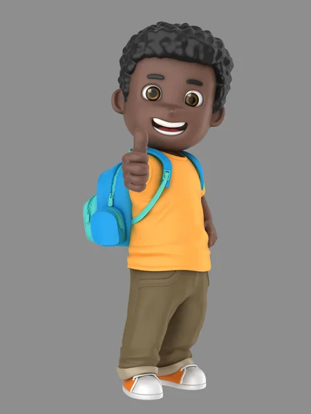 袋を身に着けているサインを親指を示すアフリカ系アメリカ人かわいい男の子の イラストレーション — ストック写真
