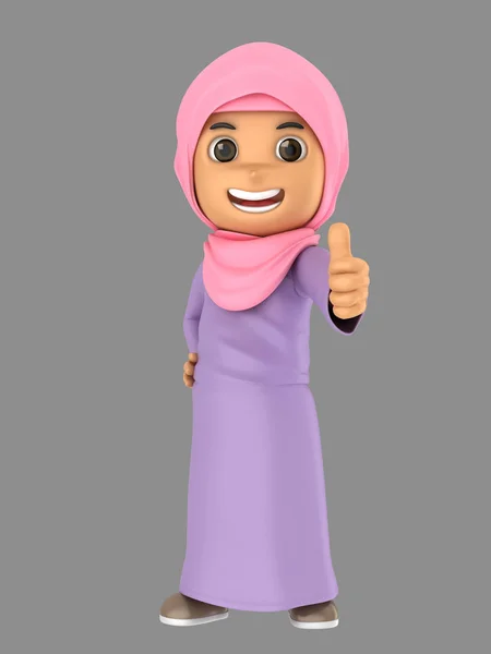 Ilustrasi Lucu Muslim Gadis Kecil Menunjukkan Jempol Tanda — Stok Foto