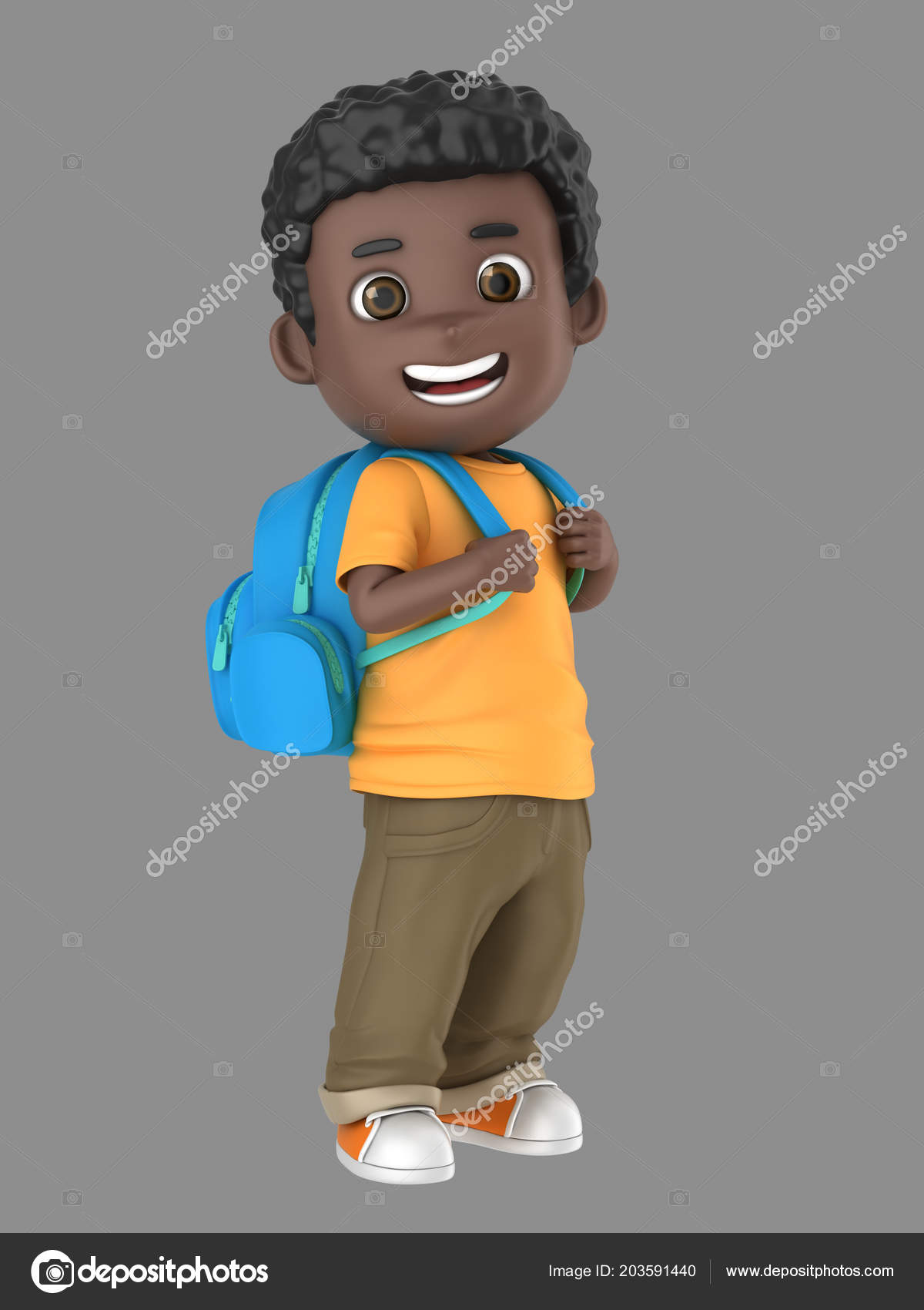 Download Illustration Cute African American Boy Ready School Carrying Back Pack Stock Photo Image By C Gouraudstudio 203591440