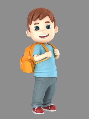 yakışıklı bir sırt çantası taşıyan okul için hazır 3D çizimi