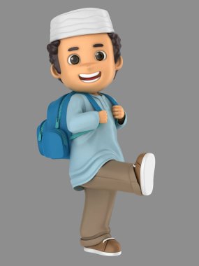bir Müslüman yakışıklı bir sırt çantası taşıyan okul için hazır 3D çizimi