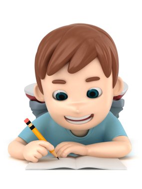 bir çocuk yerde döşeme süre yazma 3D çizimi