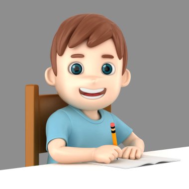 yazma bir çocuk 3D çizimi