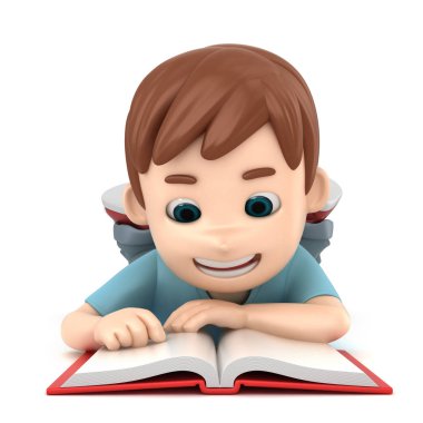 bir çocuk yerde döşeme sırasında okuma 3D çizimi