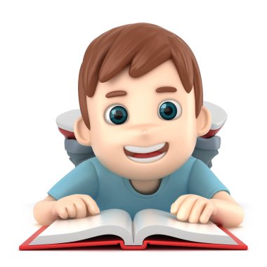 bir çocuk yerde döşeme sırasında okuma 3D çizimi