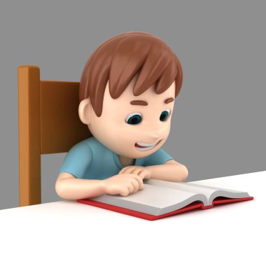 bir çocuk okuma 3D çizimi