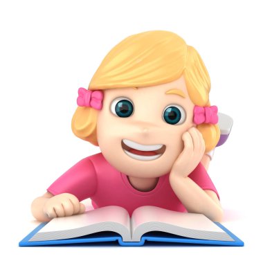 bir kız yere döşenmesi sırasında okuma 3D çizimi