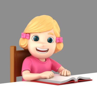bir kız okuma 3D çizimi