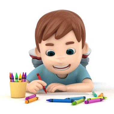 yerde döşeme çizim bir çocuk 3D çizimi